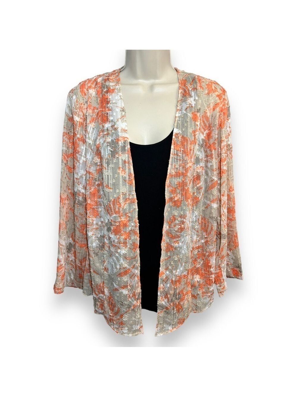 Chico’s Women’s Camo Foliage Sheer Jacket Peach/Cream Size 2 (Large)